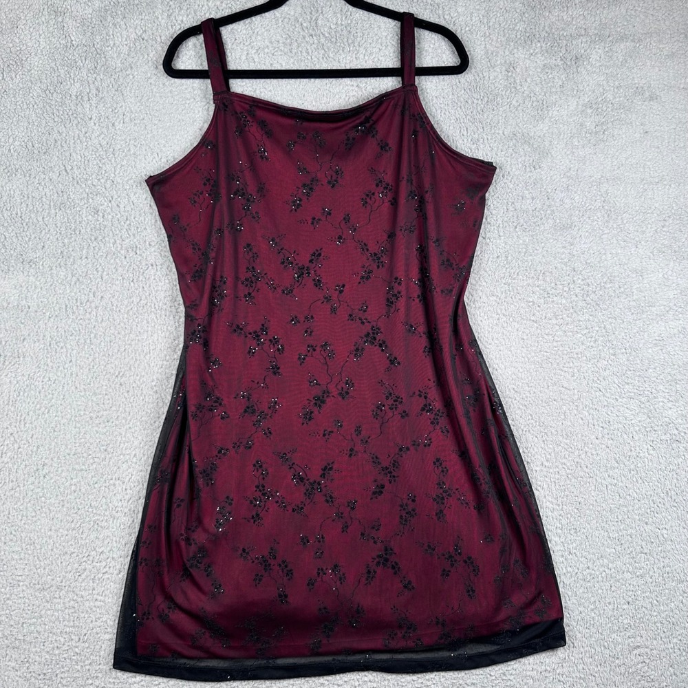 Y2K Rocket Candy Mesh Glitter Floral Mini Dress Sz L Red Whimisgoth Fairy Grunge